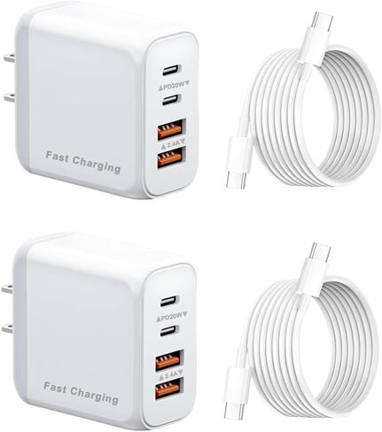 40W USB C Wall Charger with 4FT Cable, 4-Port, PD Power Adapter + QC Wall Plug Multiport Type C Charging Block Cube, for i Phone 17/16/15/14/13 (2A+2C-2) in Saudi Arabia