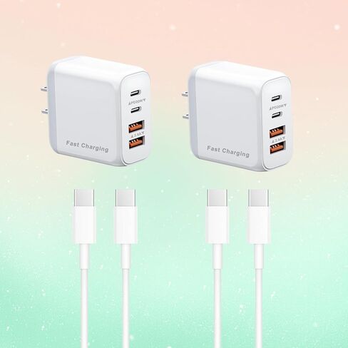 40W USB C Wall Charger with 4FT Cable, 4-Port, PD Power Adapter + QC Wall Plug Multiport Type C Charging Block Cube, for i Phone 17/16/15/14/13 (2A+2C-2) in Saudi Arabia