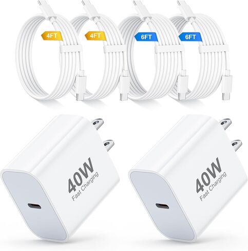 USB C Fast Charger for iPhone 17 16 15 Pro Max Charger Fast Charging,2Pack 40W USB C Wall Charger Block with 4FT + 6FT Type C Cable Cord for iPhone 17/17 Pro/17 Pro Max/Air/16/16 Pro Max/15/15 Plus in Saudi Arabia