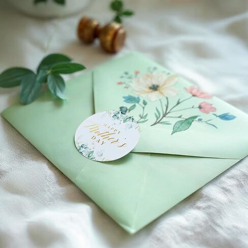 ملصقات عيد الأم من Mobiusea Creation Greenery | 60 عبوة مقاس كبير 2 بوصة | رقائق الذهب | ملصق الأم السعيدة | ملصقات عيد الأم السعيدة لزينة عيد الأم in Saudi Arabia