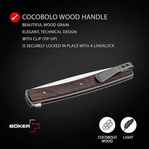 Boker Plus® Urban Trapper Gentleman - سكين جيب Gentleman بشفرة VG-10 - سكين مجلد بمقبض خشبي cocobolo - سكين جيب صغير للرجال مع مشبك in Kuwait