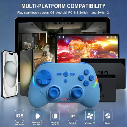 Joso Mobile Gaming Controller, Wireless Game Controller for iPad/Tablet/iPhone/Android/Switch/Switch 2/Lite/OLED/PC, Handheld Gamepad with Hall Effect Joysticks/Triggers/6-Axis Gyro - Blue in Saudi Arabia