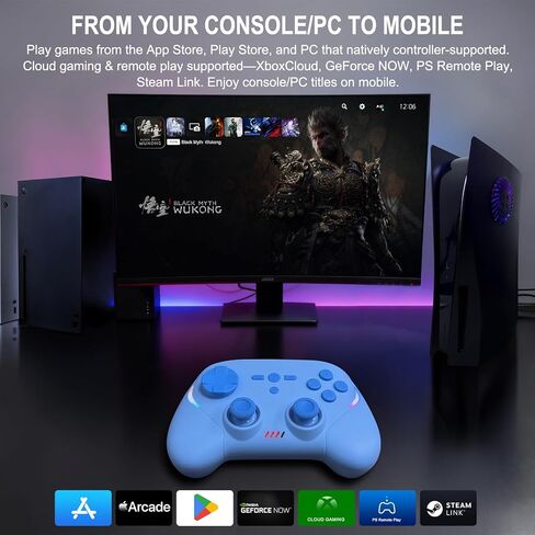 Joso Mobile Gaming Controller, Wireless Game Controller for iPad/Tablet/iPhone/Android/Switch/Switch 2/Lite/OLED/PC, Handheld Gamepad with Hall Effect Joysticks/Triggers/6-Axis Gyro - Blue in Saudi Arabia