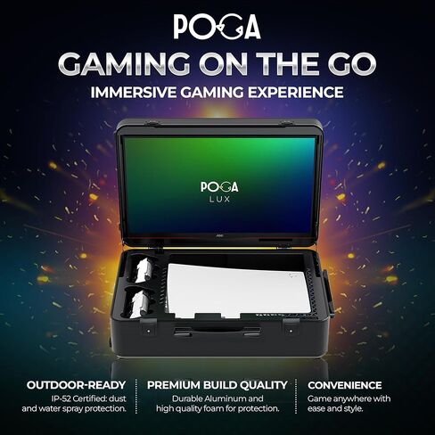 حقيبة السفر POGA LUX لجهاز PlayStation 5 Premium المحمول متضمنة. عربة وشاشة ألعاب AOC مقاس 24 بوصة - (V2 - مكبر صوت بلوتوث اختياري) باللون الأسود in Saudi Arabia