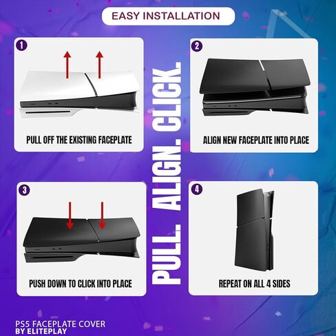 لوحة حماية سوداء رفيعة من ElitePlay لملحقات PS5 لجهاز PlayStation 5 Slim Model Disc Edition in Kuwait