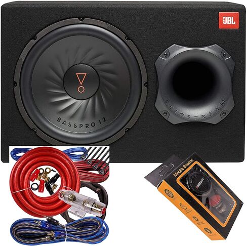JBL SUBBP12AM - 450 وات (150 وات RMS) 12 بوصة مضخمة 12 بوصة. مضخم صوت مستدير مع تحكم في المستوى الفرعي وباس خالٍ من التشويه مع حزمة حامل هاتف مغناطيسي الجاذبية in Saudi Arabia