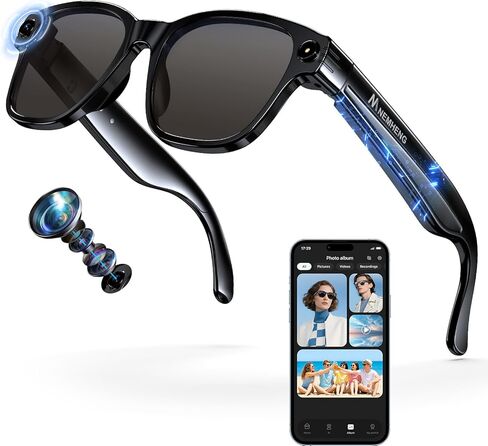 Nemheng AI Smart Glasses with 800mp Camera – Real-Time Translation in 139 Languages,1200p Video Recording,Open-Ear Audio,Object Recognition for iOS Android in Kuwait