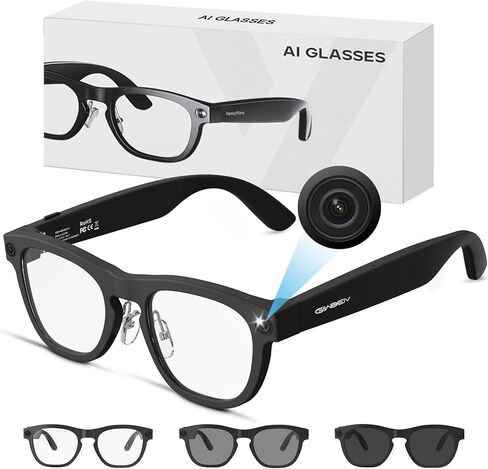 AI Smart Glasses with Camera, 8MP HD Camera Glasses, 1080P Video & Photo Recording Glasses with Voice Assistant, AI Object Recognition & Translation, Photochromic Lens, Bluetooth for Travel/Work/Vlog in Saudi Arabia