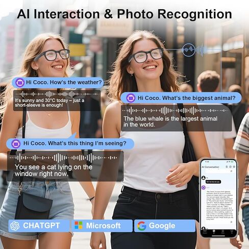 AI Smart Glasses with Camera, 8MP HD Camera Glasses, 1080P Video & Photo Recording Glasses with Voice Assistant, AI Object Recognition & Translation, Photochromic Lens, Bluetooth for Travel/Work/Vlog in Saudi Arabia