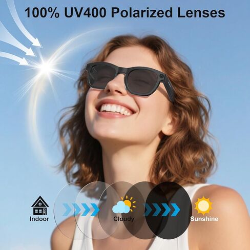 AI Smart Glasses with Camera, 8MP HD Camera Glasses, 1080P Video & Photo Recording Glasses with Voice Assistant, AI Object Recognition & Translation, Photochromic Lens, Bluetooth for Travel/Work/Vlog in Saudi Arabia