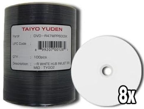 JVC (Taiyo Yuden) DVD-R 8X WHITE INK JET (طباعة محورية) 100 حزمة in Saudi Arabia