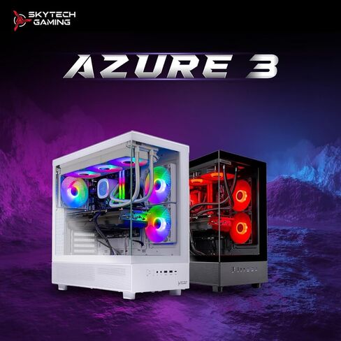 Skytech Azure Gaming PC سطح مكتب ، Intel I7 14700F 2.1 GHz (5.3GHz Turbo) ، NVIDIA RTX 5070 12GB ، 1TB Gen4 NVME SSD ، 32GB DDR5 RAM 6000 RGB ، 850W GOLD PSU ، 360MM ARGB AIO ، WI-FI ، WIN 11 in Kuwait