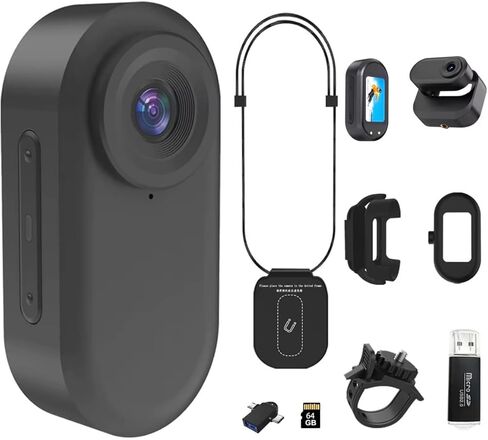 Waterproof Magnetic Mini Body Action Camera, Included 128GB, Hands Free, Wearable Thumb 2.7k HD Camera with Magnetic Clip and Necklace Mount for Traveling, Pet Walking and Outdoors Activities in Saudi Arabia