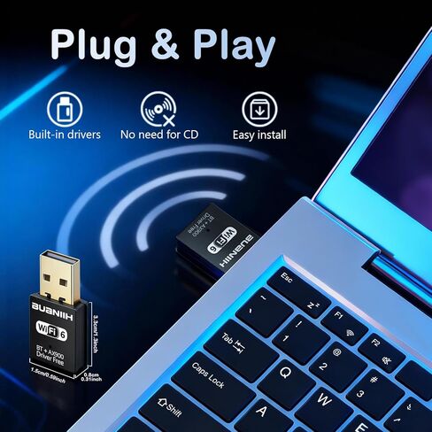 محول واي فاي USB، واي فاي وبلوتوث 2 في 1 محول واي فاي للكمبيوتر المكتبي، شبكة لاسلكية 900 ميجا بايت في الثانية بنطاق مزدوج 2.4 جيجا هرتز/5 جيجا هرتز، التوصيل والتشغيل، متوافق مع الكمبيوتر الشخصي/الكمبيوتر المحمول/سطح المكتب، يدعم Win10/11 in Kuwait
