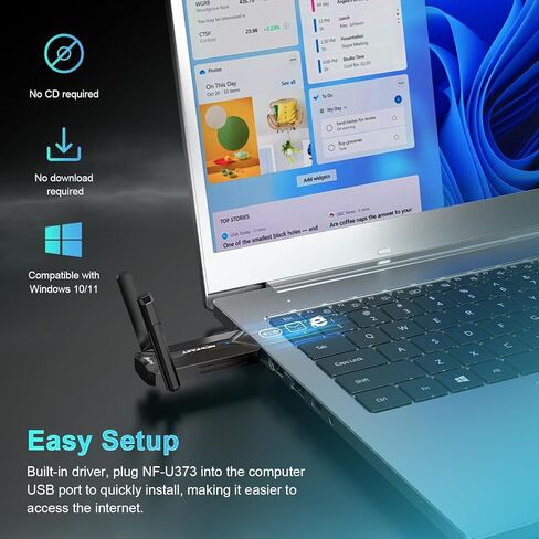 محول NEWFAST BE6500 USB WiFi 7 للكمبيوتر المكتبي NF-U373، محول شبكة لاسلكي ثلاثي النطاق بسرعة 6 جيجا هرتز، 2 × هوائيات عالية الكسب، 4K-QAM، 160 ميجا هرتز، WPA3، دونجل WiFi لاسلكي يدعم Windows 11/10 in Kuwait