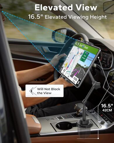 GDZN Car Cup Holder Tablet Mount, 16.5" Height Aluminum Arm with 360° Full Range Rotation, Cup Holder Tablet Holder for Pickup Truck SUV RV, Fits 4.7-15.6" iPad Pro, Air Mini, Galaxy Tab, Phones in Saudi Arabia