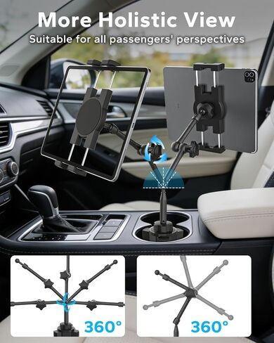 GDZN Car Cup Holder Tablet Mount, 16.5" Height Aluminum Arm with 360° Full Range Rotation, Cup Holder Tablet Holder for Pickup Truck SUV RV, Fits 4.7-15.6" iPad Pro, Air Mini, Galaxy Tab, Phones in Saudi Arabia