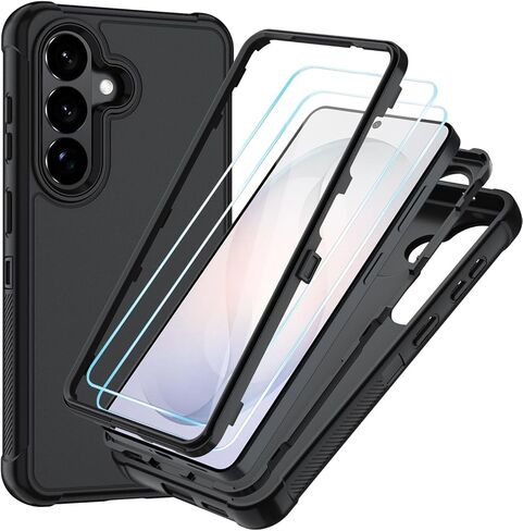 for Samsung Galaxy S26 Case with HD Screen Protector, 3-Layer Military Grade Shockproof Full Body Protection, Heavy Duty Hybrid Protective Phone Cover(Black/Black) in Saudi Arabia