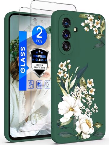 Yucenx for Samsung Galaxy A37 Florals Case with 2X Screen Protectors, Girls Women Soft Liquid Silicone Shockproof Protective Cover for Galaxy A37 (Colorful) in Saudi Arabia
