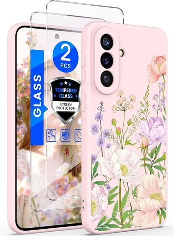 حافظة Yucenx لهاتف Samsung Galaxy A37 Florals مع واقيات شاشة 2X، غطاء واقٍ مضاد للصدمات من السيليكون السائل الناعم للفتيات والنساء لهاتف Galaxy A37 (ملون) in Kuwait
