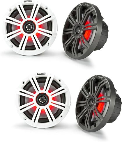 KICKER 6.5" Marine Speakers LED KM65 RGB 4 Pack Coaxial Boat Speakers Waterproof White Sport Grille Pontoon Marine Audio System Upgrade in Saudi Arabia