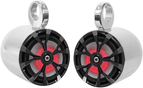 Rockville RKL80MB Bundle: Pair 8-in 900-Watt Peak / 450-Watt RMS 2-Way Black Marine Boat Speakers with LEDs, Pair 7.7-in Polished Silver Aluminum Wakeboard Speaker Enclosures, 2-Items in Saudi Arabia