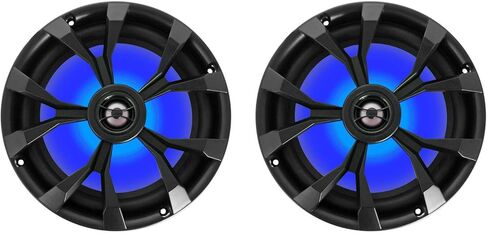 Rockville RKL80MB Bundle: Pair 8-in 900-Watt Peak / 450-Watt RMS 2-Way Black Marine Boat Speakers with LEDs, Pair 7.7-in Polished Silver Aluminum Wakeboard Speaker Enclosures, 2-Items in Saudi Arabia