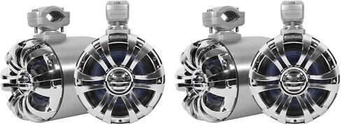 Rockville WB65 600W Peak/300W RMS 6.5 in Marine Wakeboard Tower Speakers 4 Ohm, Stainless Steel Enclosure, 360° Swivel Brackets, Waterproof, UV Resistant, for Boats and Powersports, 4-Piece in Saudi Arabia