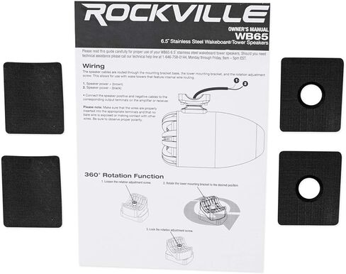 Rockville WB65 600W Peak/300W RMS 6.5 in Marine Wakeboard Tower Speakers 4 Ohm, Stainless Steel Enclosure, 360° Swivel Brackets, Waterproof, UV Resistant, for Boats and Powersports, 4-Piece in Saudi Arabia