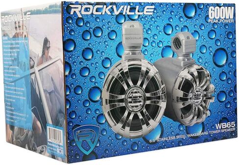 Rockville WB65 600W Peak/300W RMS 6.5 in Marine Wakeboard Tower Speakers 4 Ohm, Stainless Steel Enclosure, 360° Swivel Brackets, Waterproof, UV Resistant, for Boats and Powersports, 4-Piece in Saudi Arabia