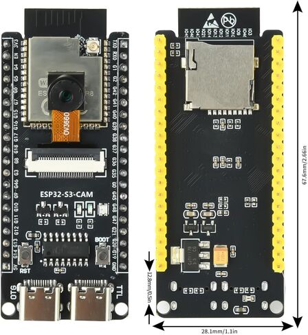 3 قطع لوحة تطوير ESP32-S3-CAM مع كاميرا OV3660، وحدة ESP32-S3-WROOM N16R8 مع واجهة مزدوجة من النوع C تدعم Wi-Fi وBluetooth MCU Microcontroller لإنترنت الأشياء، DIY ومشروع الذكاء الاصطناعي in Kuwait