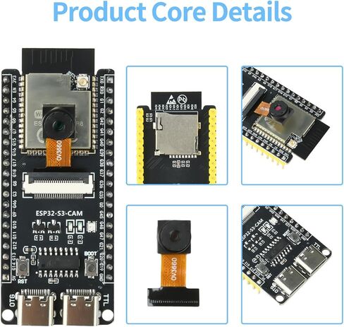 3 قطع لوحة تطوير ESP32-S3-CAM مع كاميرا OV3660، وحدة ESP32-S3-WROOM N16R8 مع واجهة مزدوجة من النوع C تدعم Wi-Fi وBluetooth MCU Microcontroller لإنترنت الأشياء، DIY ومشروع الذكاء الاصطناعي in Kuwait