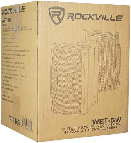 Rockville WET-5W 5.25" 70V/100V Wall Speaker, IPX55 Water-Resistant, 40W RMS, White, ABS Enclosure, Easy Wall-Mount, Clear Audio, Selectable Tap Settings, for Indoor/Outdoor Commercial, 4-Piece in Saudi Arabia