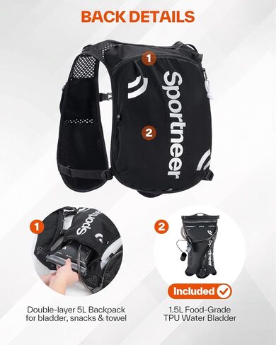 Sportneer Hydration Backpack: Lightweight Water Pack with 1.5L Bladder, Hydro Water Daypack for Running Hiking Biking Cycling for Women Men in Saudi Arabia