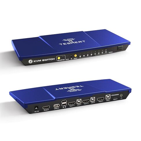 USB-C HDMI KVM Switch 1 شاشة 4 أجهزة كمبيوتر، 4K @ 60 هرتز KVM مفاتيح لـ 4 أجهزة كمبيوتر مشاركة لوحة مفاتيح الماوس، مع EDID L/R out HDR10 Dolby Vision USB Auto Scan IR Hotkey Switch، يتضمن الكابلات in Kuwait
