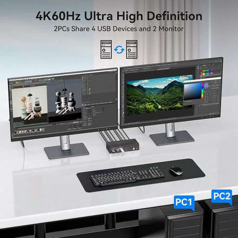 مفتاح KVM 2 شاشتين 2 جهاز كمبيوتر 4K60 هرتز HDMI شاشة مزدوجة مفاتيح KVM لمشاركة الكمبيوتر المزدوج مجموعة واحدة من طابعة لوحة المفاتيح والماوس وحدة تحكم سلكية 12 فولت 1 أمبير تيار مستمر و2 كابل USB 3.0 متضمن in Kuwait