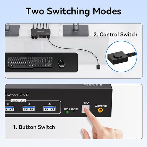 مفتاح KVM 2 شاشتين 2 جهاز كمبيوتر 4K60 هرتز HDMI شاشة مزدوجة مفاتيح KVM لمشاركة الكمبيوتر المزدوج مجموعة واحدة من طابعة لوحة المفاتيح والماوس وحدة تحكم سلكية 12 فولت 1 أمبير تيار مستمر و2 كابل USB 3.0 متضمن in Kuwait