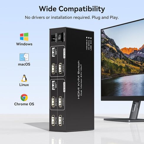مفتاح KVM 2 شاشتين 2 جهاز كمبيوتر 4K60 هرتز HDMI شاشة مزدوجة مفاتيح KVM لمشاركة الكمبيوتر المزدوج مجموعة واحدة من طابعة لوحة المفاتيح والماوس وحدة تحكم سلكية 12 فولت 1 أمبير تيار مستمر و2 كابل USB 3.0 متضمن in Kuwait