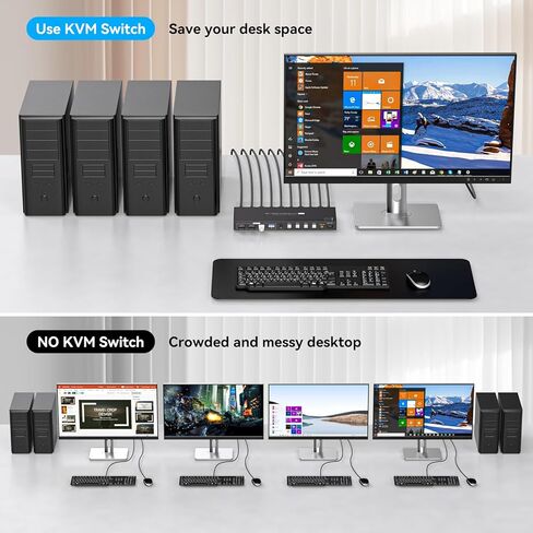 HDMI KVM Switch 1 شاشة 4 أجهزة كمبيوتر 8K 60 هرتز KVM Switches 4 منافذ لـ 4 قطع مشاركة شاشة واحدة وأربعة أجهزة USB مثل طابعة لوحة المفاتيح والماوس وما إلى ذلك. تتضمن الملحقات - 8K in Kuwait