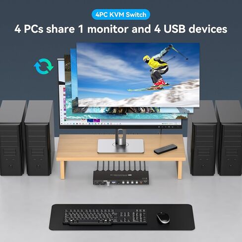 HDMI KVM Switch 1 شاشة 4 أجهزة كمبيوتر 8K 60 هرتز KVM Switches 4 منافذ لـ 4 قطع مشاركة شاشة واحدة وأربعة أجهزة USB مثل طابعة لوحة المفاتيح والماوس وما إلى ذلك. تتضمن الملحقات - 8K in Kuwait