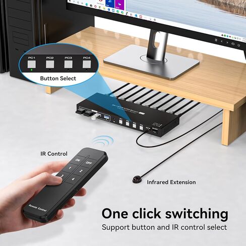 HDMI KVM Switch 1 شاشة 4 أجهزة كمبيوتر 8K 60 هرتز KVM Switches 4 منافذ لـ 4 قطع مشاركة شاشة واحدة وأربعة أجهزة USB مثل طابعة لوحة المفاتيح والماوس وما إلى ذلك. تتضمن الملحقات - 8K in Kuwait