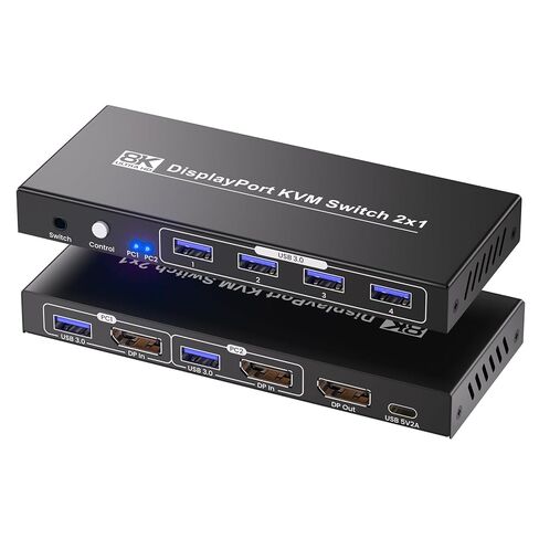 Displayport KVM Switch 1 Monitor 2 Computers, 8K@60Hz 4K@120Hz 2 Port DP KVM Switch with 4 Port USB 3.0 Hub for 2 Computers Share 1 Set of Keyboard, Mouse and 1 Monitor in Saudi Arabia