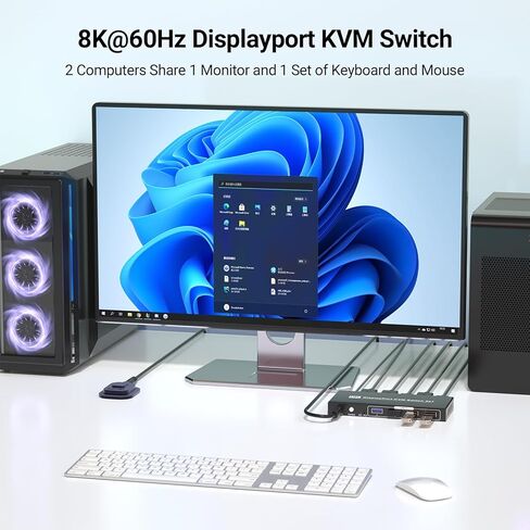 Displayport KVM Switch 1 Monitor 2 Computers, 8K@60Hz 4K@120Hz 2 Port DP KVM Switch with 4 Port USB 3.0 Hub for 2 Computers Share 1 Set of Keyboard, Mouse and 1 Monitor in Saudi Arabia