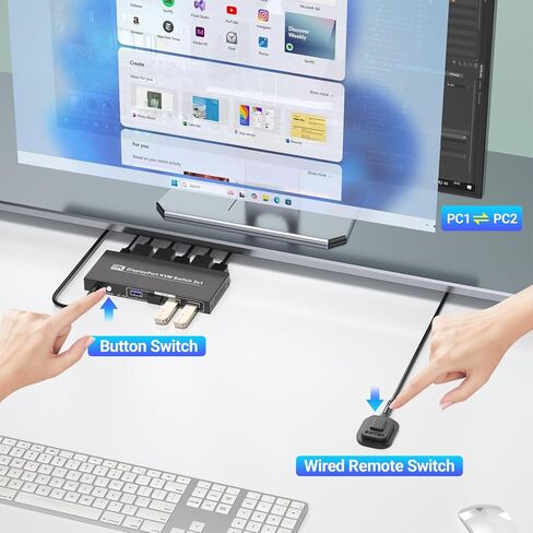 Displayport KVM Switch 1 Monitor 2 Computers, 8K@60Hz 4K@120Hz 2 Port DP KVM Switch with 4 Port USB 3.0 Hub for 2 Computers Share 1 Set of Keyboard, Mouse and 1 Monitor in Saudi Arabia