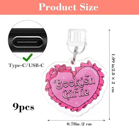 9Pcs Dust Plug Charm for E-Reader, About Funny Theme Charging Port Pendant Plug Cover Compatible with Type C/USB C, Gift for Phone Women Men Book Lover Students Teachers Friends in Saudi Arabia