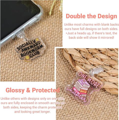 9Pcs Dust Plug Charm for E-Reader, About Funny Theme Charging Port Pendant Plug Cover Compatible with Type C/USB C, Gift for Phone Women Men Book Lover Students Teachers Friends in Saudi Arabia