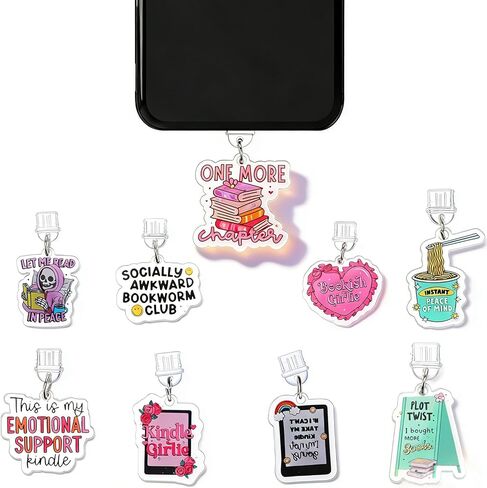 9Pcs Dust Plug Charm for E-Reader, About Funny Theme Charging Port Pendant Plug Cover Compatible with Type C/USB C, Gift for Phone Women Men Book Lover Students Teachers Friends in Saudi Arabia