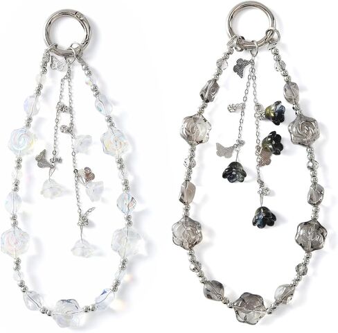 2PCS Phone Charms Strap - Crystal Resin Acrylic Beads Style Wrist Strap, Cellphone Lanyard Keychain Charm for Women in Saudi Arabia