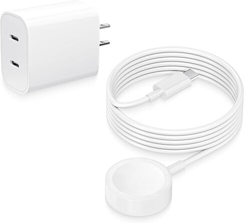شحن سريع لشاحن ساعة Apple، كتلة شاحن iWatch بمنفذ USB C مزدوج مع كابل شحن سريع مغناطيسي USB C بطول 3.3FT سلك لاسلكي لسلسلة ساعات Apple 11/10/9/8/7/6/5/SE 3/SE 2/SE/Ultra 3 in Kuwait