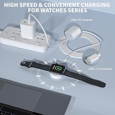 شحن سريع لشاحن ساعة Apple، كتلة شاحن iWatch بمنفذ USB C مزدوج مع كابل شحن سريع مغناطيسي USB C بطول 3.3FT سلك لاسلكي لسلسلة ساعات Apple 11/10/9/8/7/6/5/SE 3/SE 2/SE/Ultra 3 in Kuwait